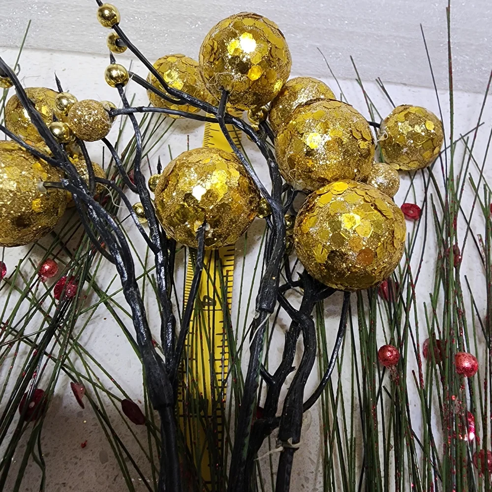 Vintage Festive Gold and Red Berry Branches 4 Pieces